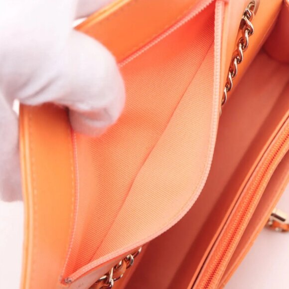 Chanel Trendy Multicolor Chanel Logo Lambskin Chain Wallet On Chain Orange - Picture 10 of 11